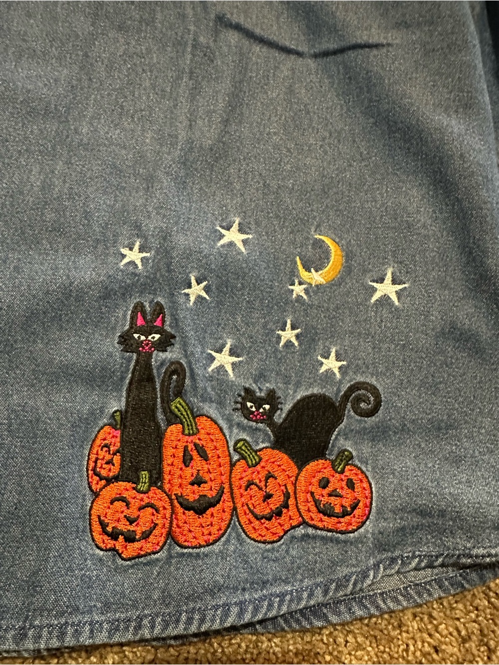 Holiday Editions denim long sleeve button up shirt Halloween embroidered size 2X - Picture 5 of 10